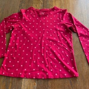 Christopher & Banks red long sleeve T-shirt with white snowflakes size small